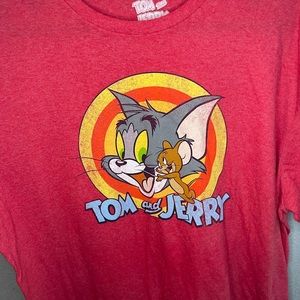 Tom And Jerry Cartoon Classic Logo Retro Style Red T-Shirt Size XL